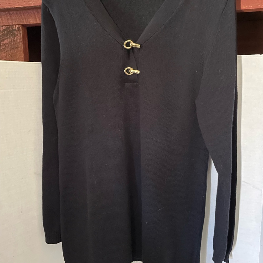 Palette Petites Black Long Sleeve Sweater with Gold Accents, PM